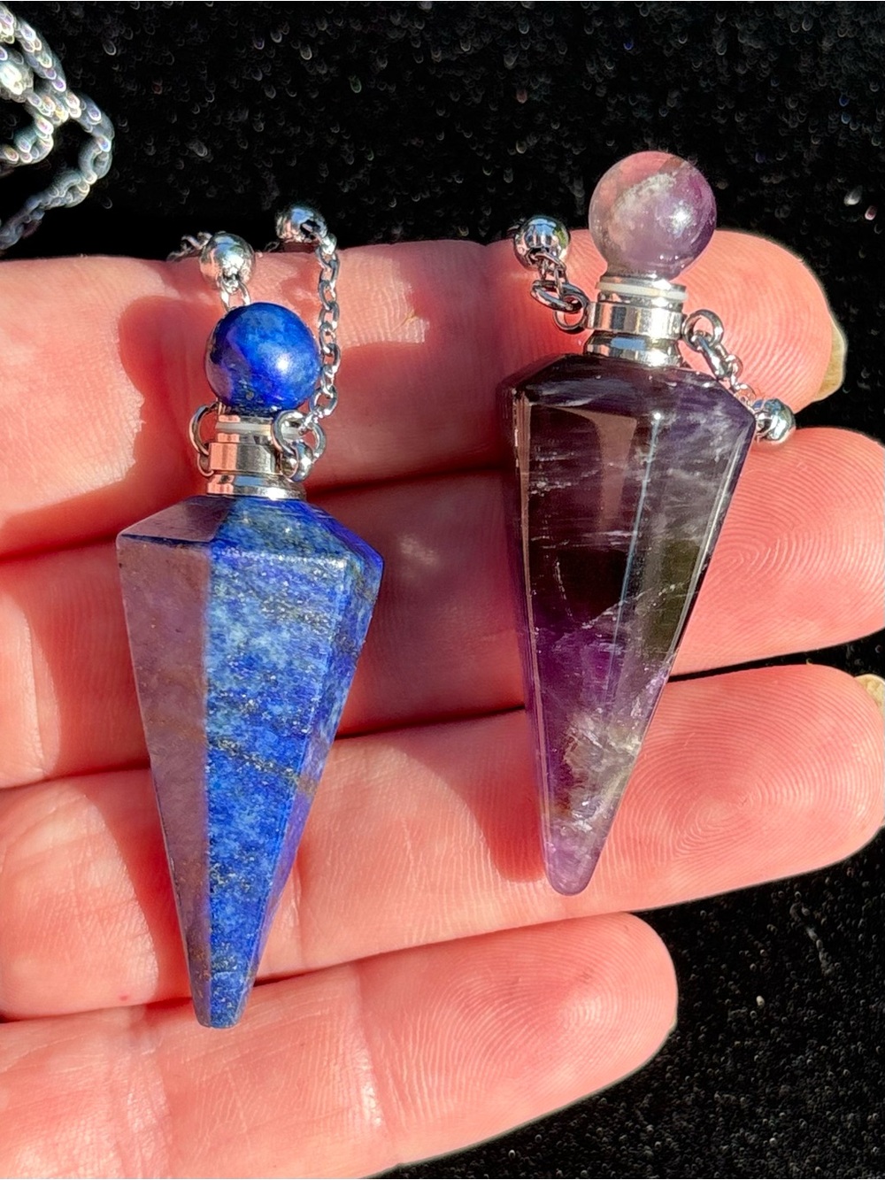 2 PC Amethyst & Lapis Lazuli Perfume / Essential Oil bottle Necklaces